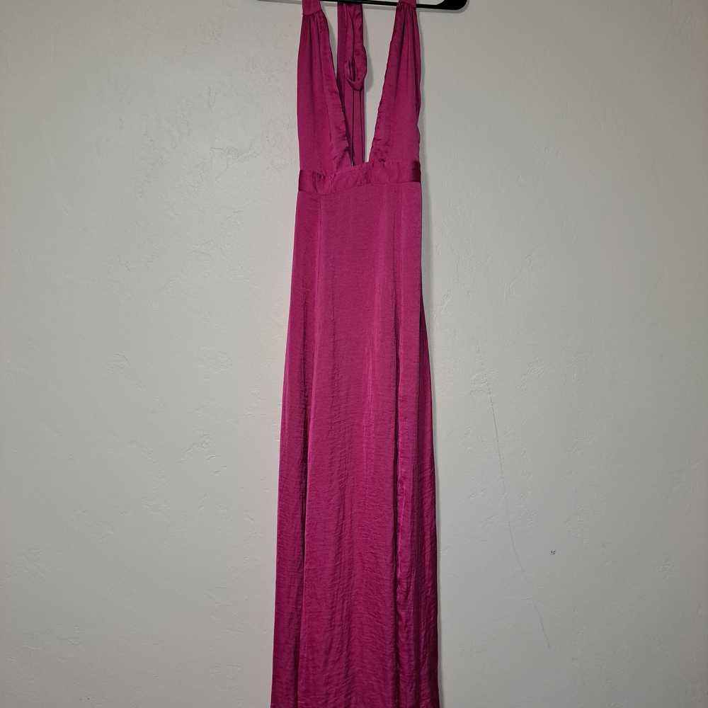 Hello Molly Pink Maxi Gown with Plunge Neckline